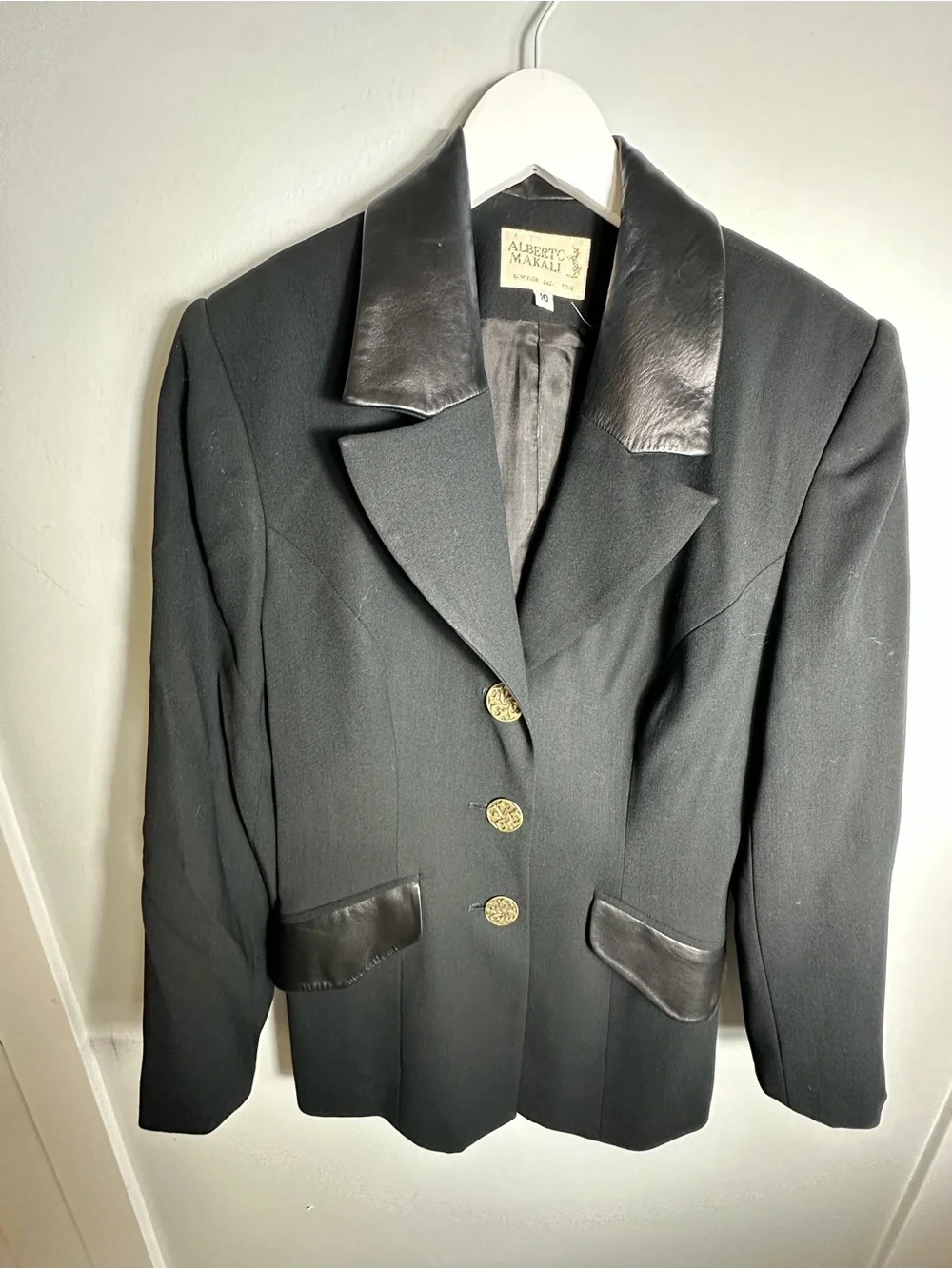 Alberto Makali Wool Leather Blazer Jacket Size 10